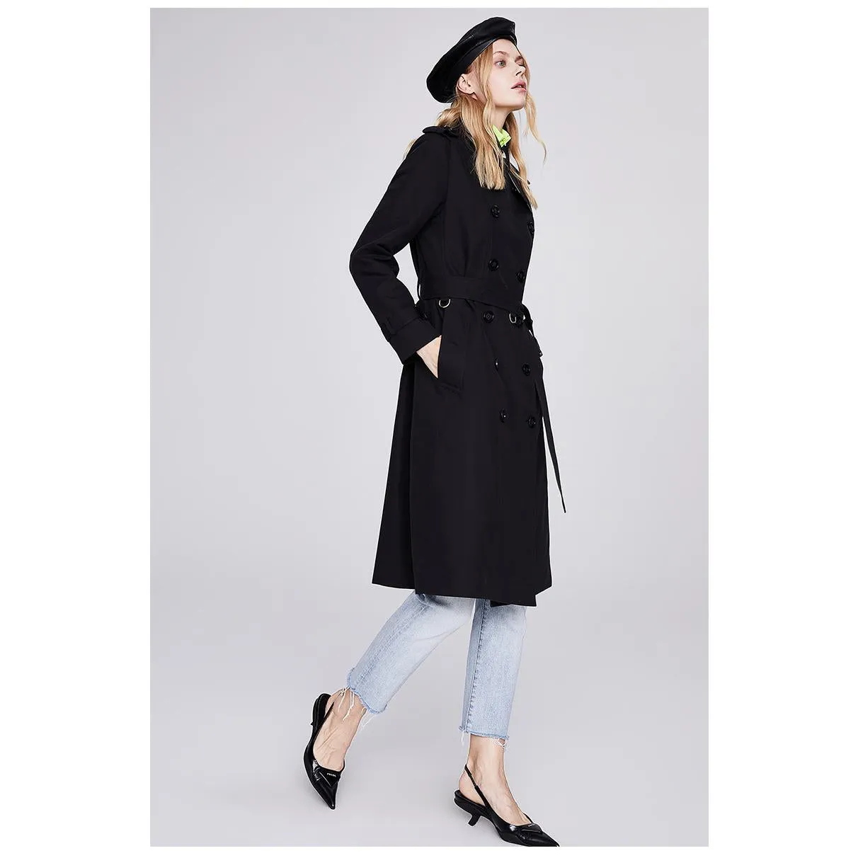 Classic Knee-Length Double Breasted Trench Coat