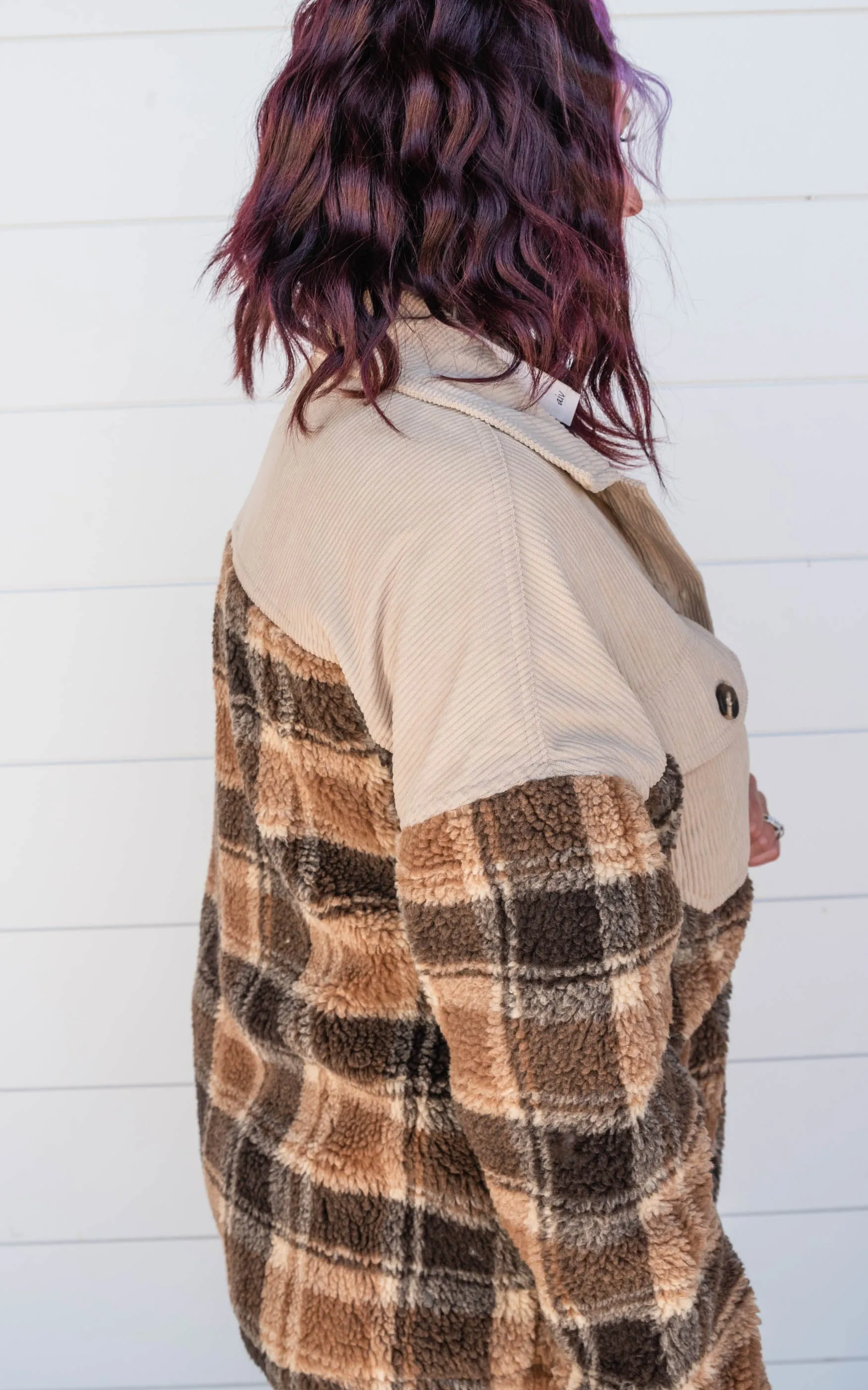 CORDUROY PLAID SHERPA JACKET COAT - Final Sale