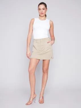 Cotton Canvas Cargo Skort - Khaki