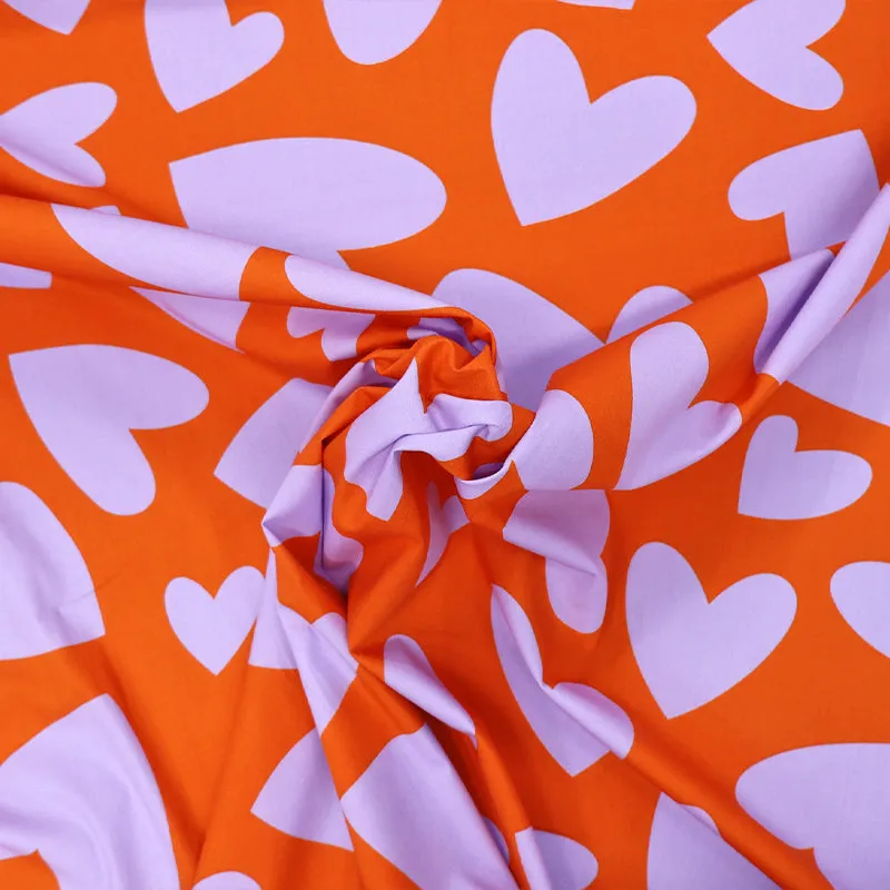 Cotton Poplin - Orange and Lilac - Love Hearts