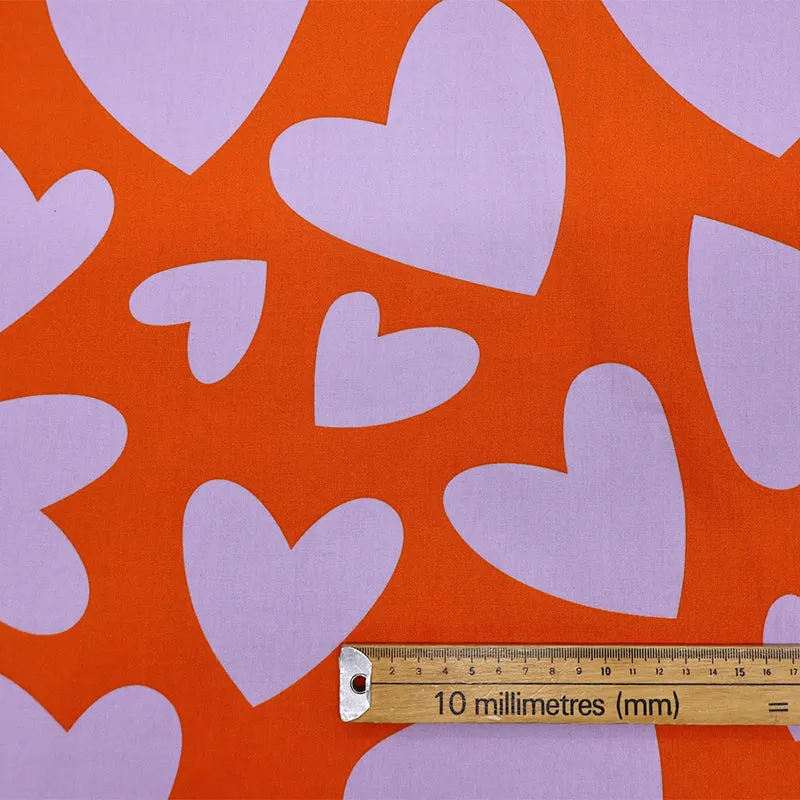 Cotton Poplin - Orange and Lilac - Love Hearts