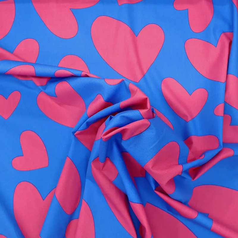 Cotton Poplin - Pink and Blue - Love Hearts