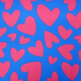 Cotton Poplin - Pink and Blue - Love Hearts