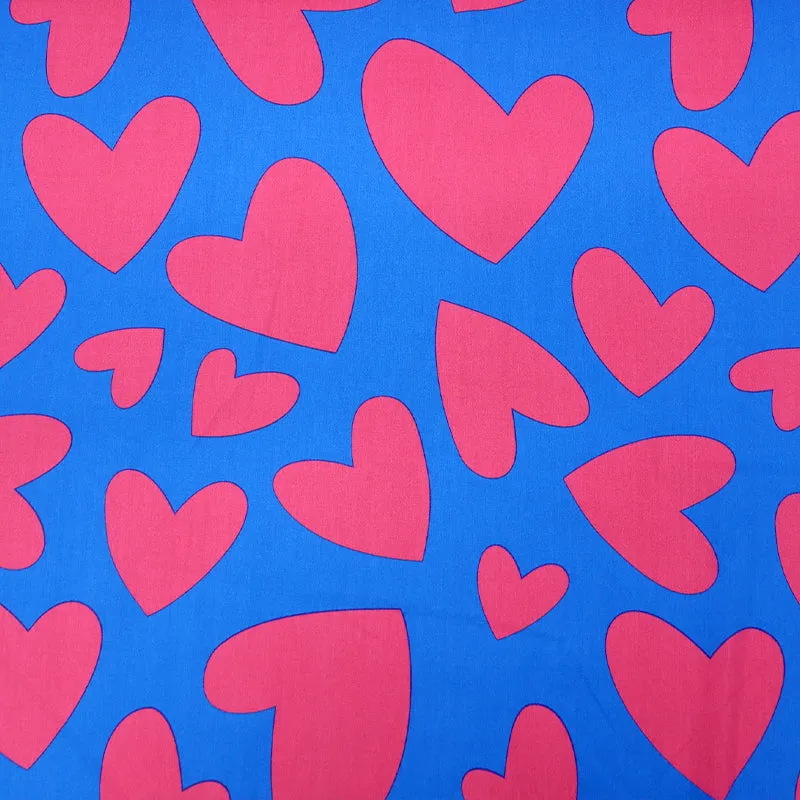 Cotton Poplin - Pink and Blue - Love Hearts