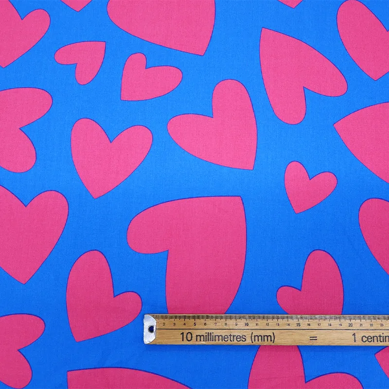 Cotton Poplin - Pink and Blue - Love Hearts