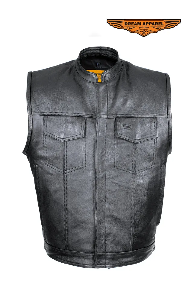 Cowhide Leather Motorcycle Club Vest - Defender Vest - Conceal Carry Pockets