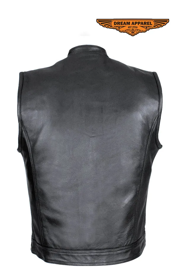 Cowhide Leather Motorcycle Club Vest - Defender Vest - Conceal Carry Pockets