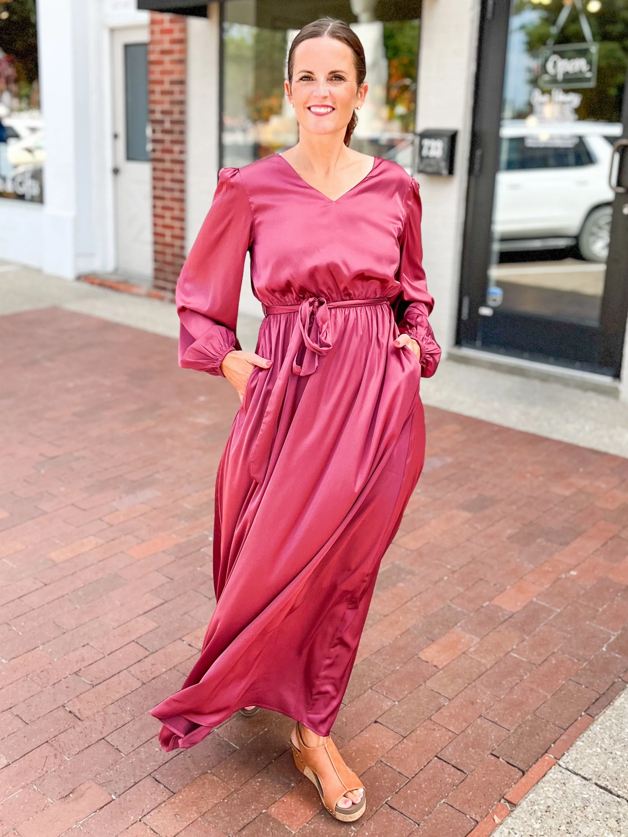 Cranberry Satin Maxi Dress