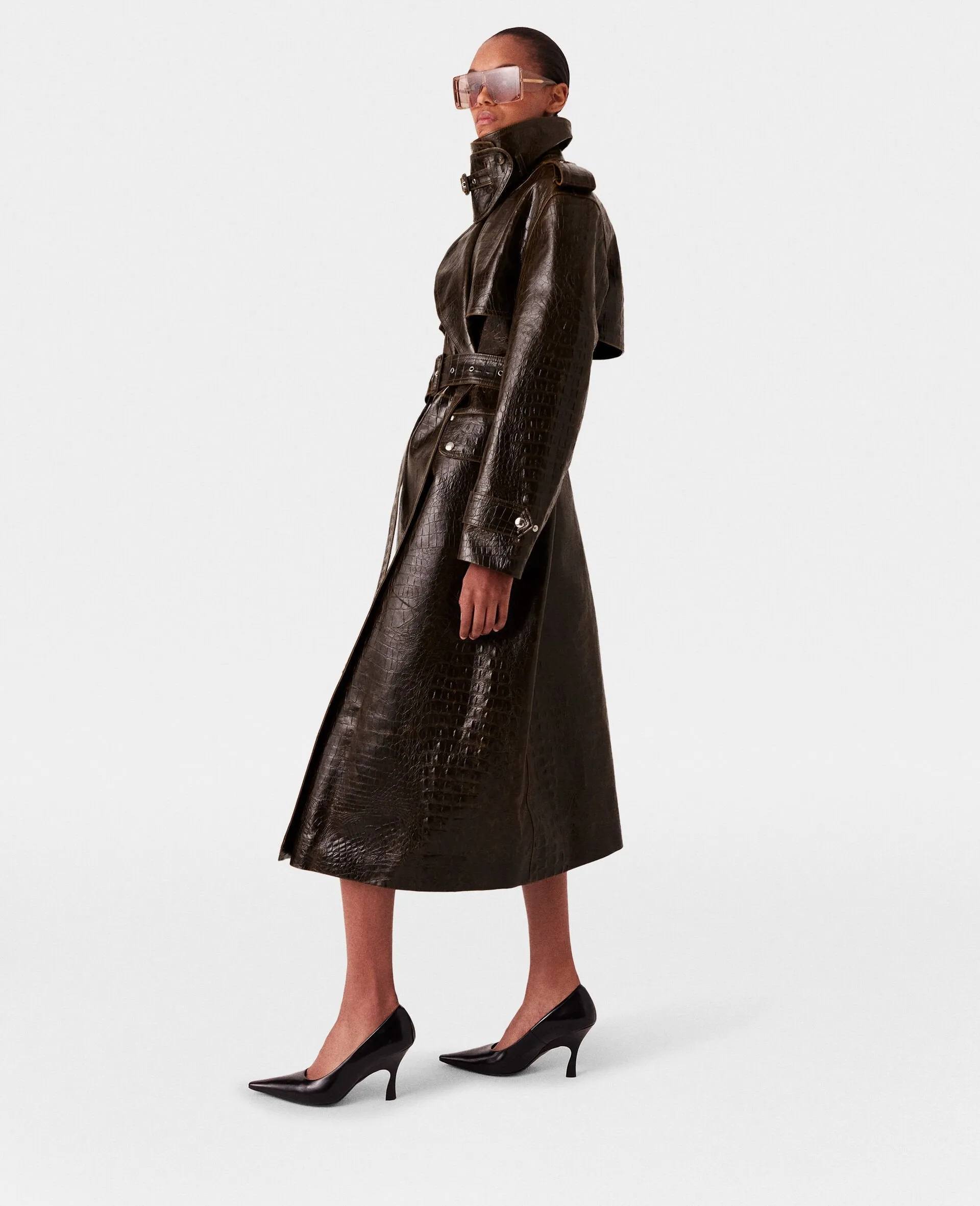 Crocodile Embossed Trench Coat