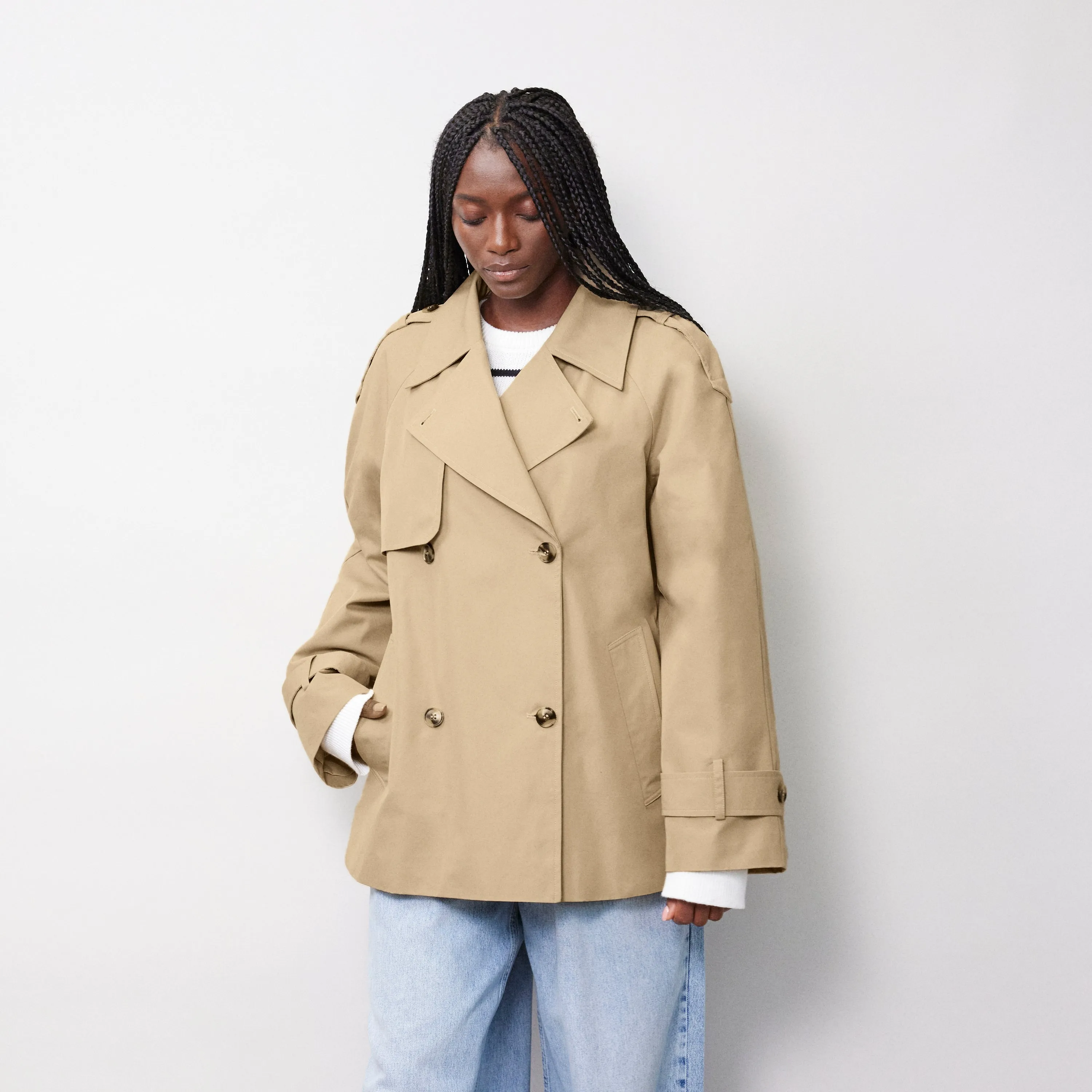 Cropped Double Breasted Trench Coat