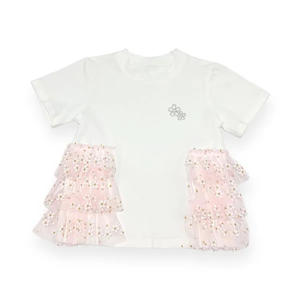 Daisy Mesh Side Trim Tee - pink