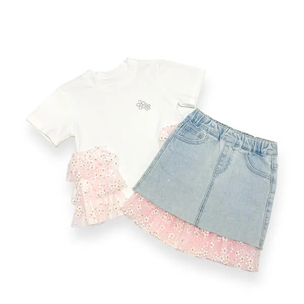 Daisy Mesh Side Trim Tee - pink