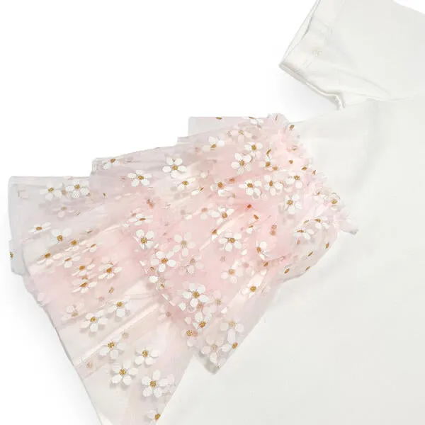 Daisy Mesh Side Trim Tee - pink