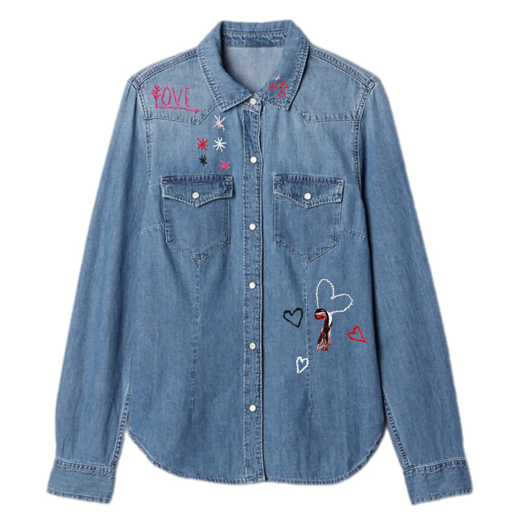 Denim Button Down Hand Embroidery