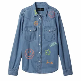 Denim Button Down Happy Hand Embroidery