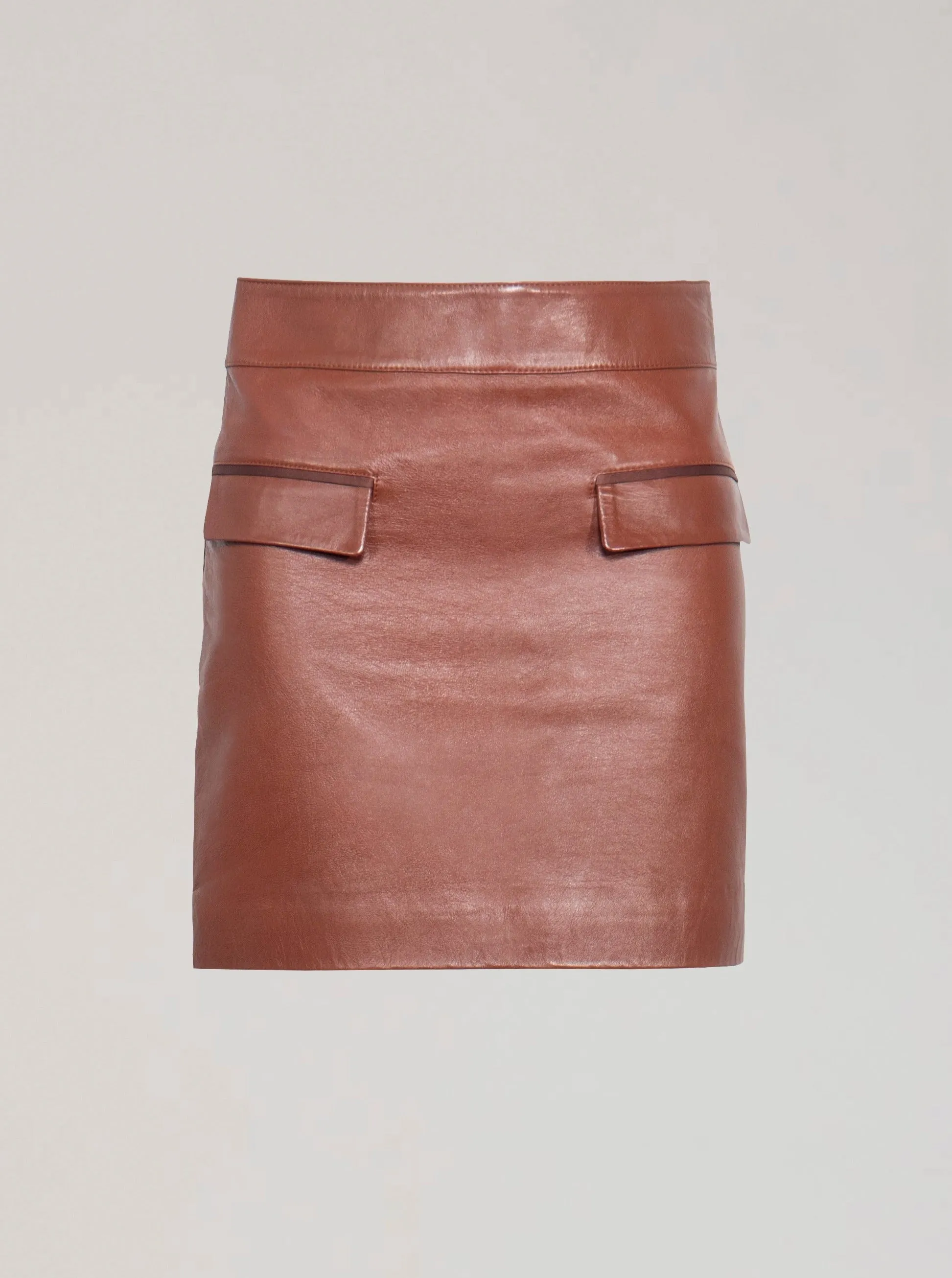 DION LEATHER MINI SKIRT - WHISKEY