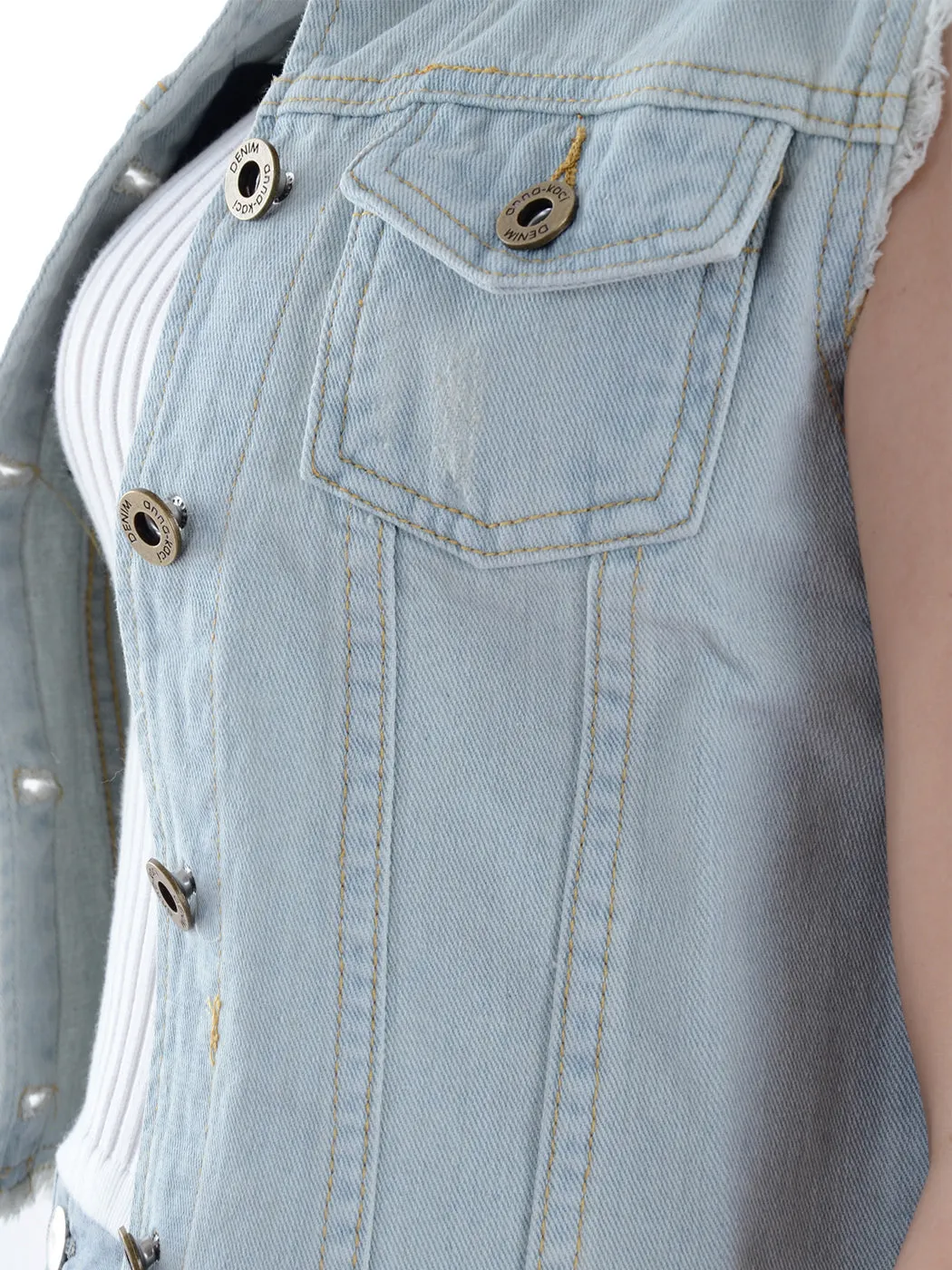 Distressed Denim Crop Vest