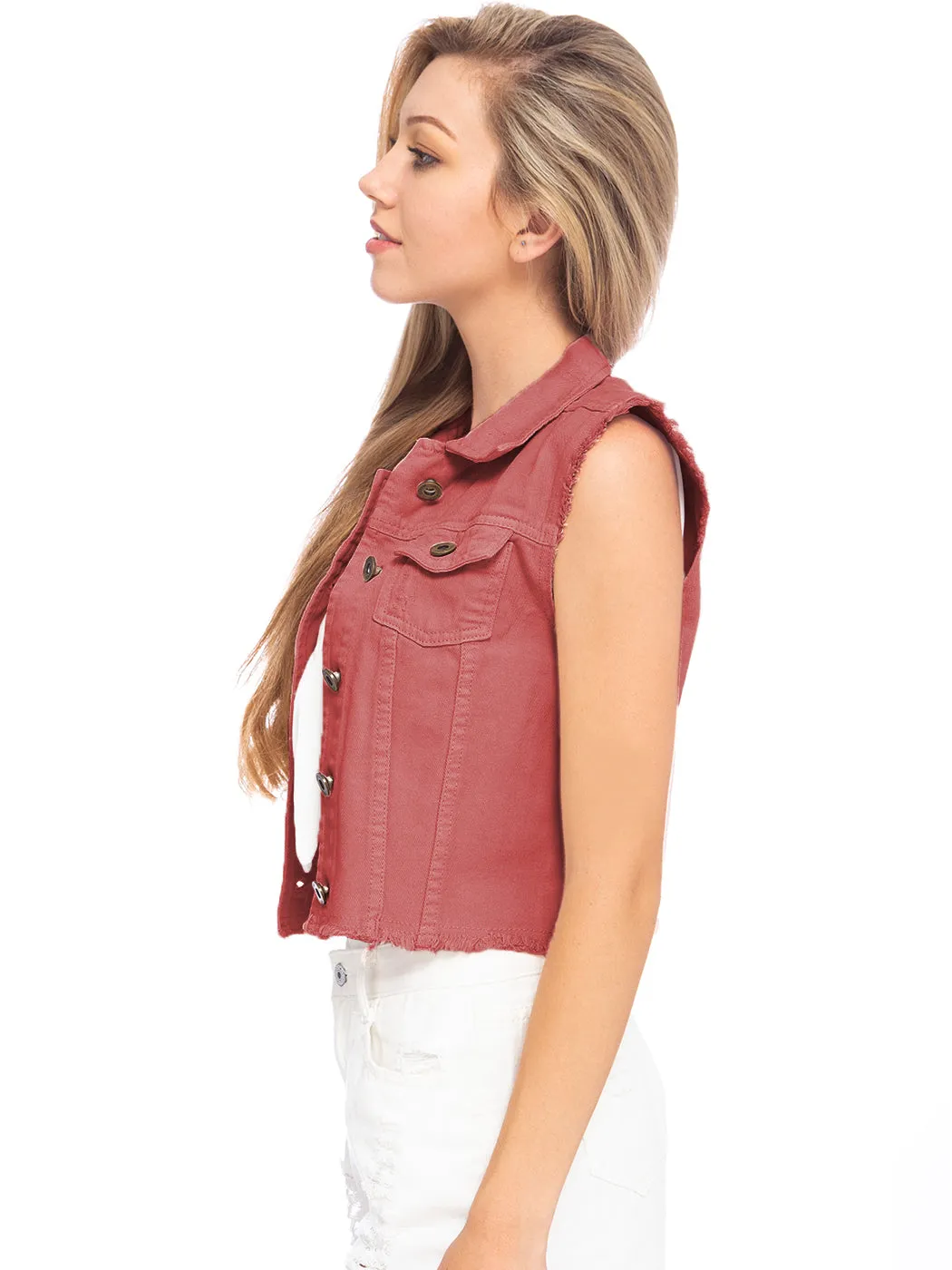 Distressed Denim Crop Vest