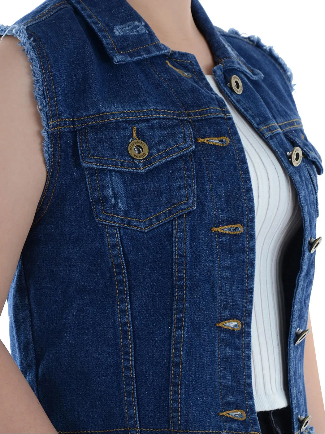 Distressed Denim Crop Vest