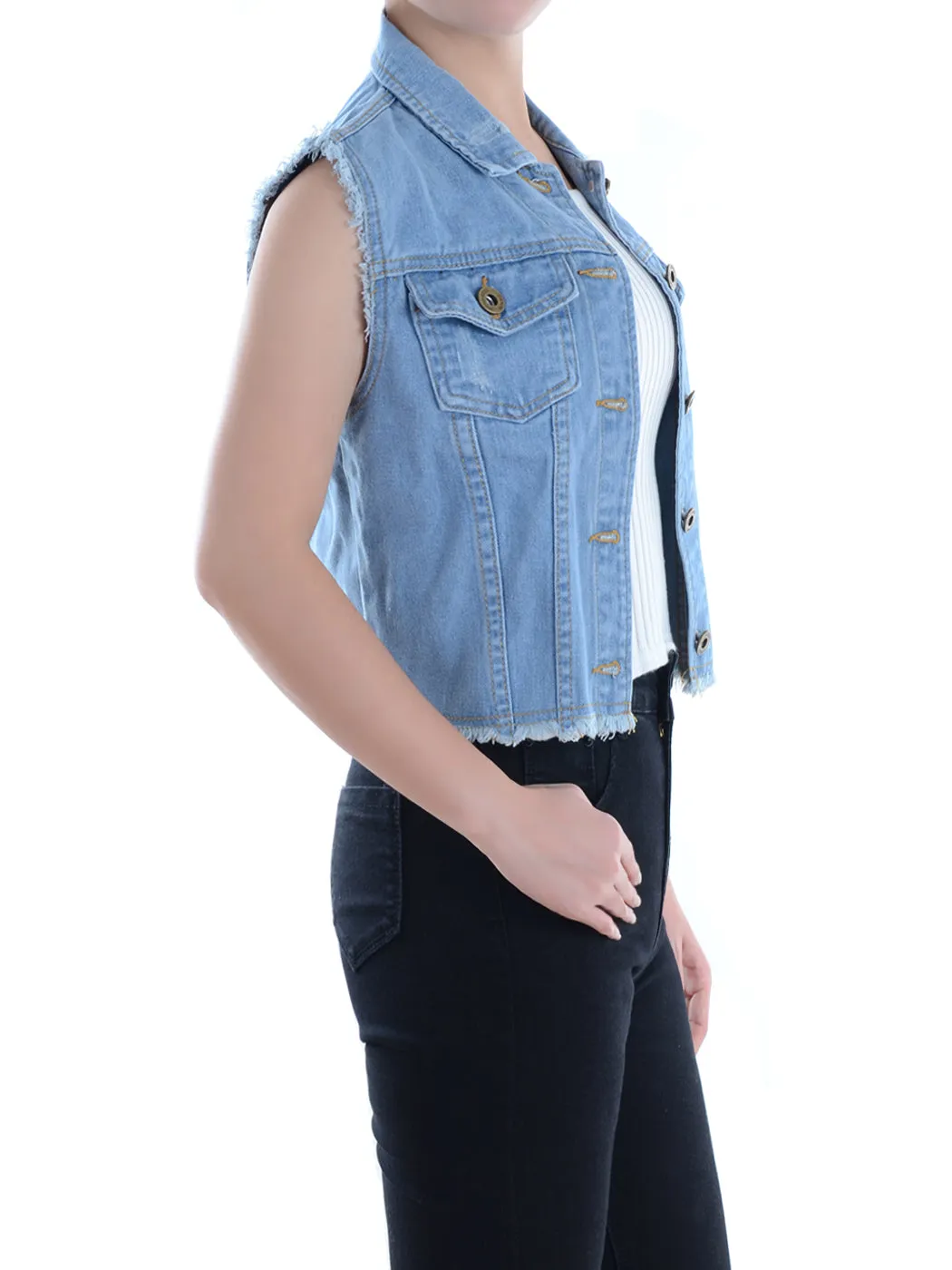 Distressed Denim Crop Vest