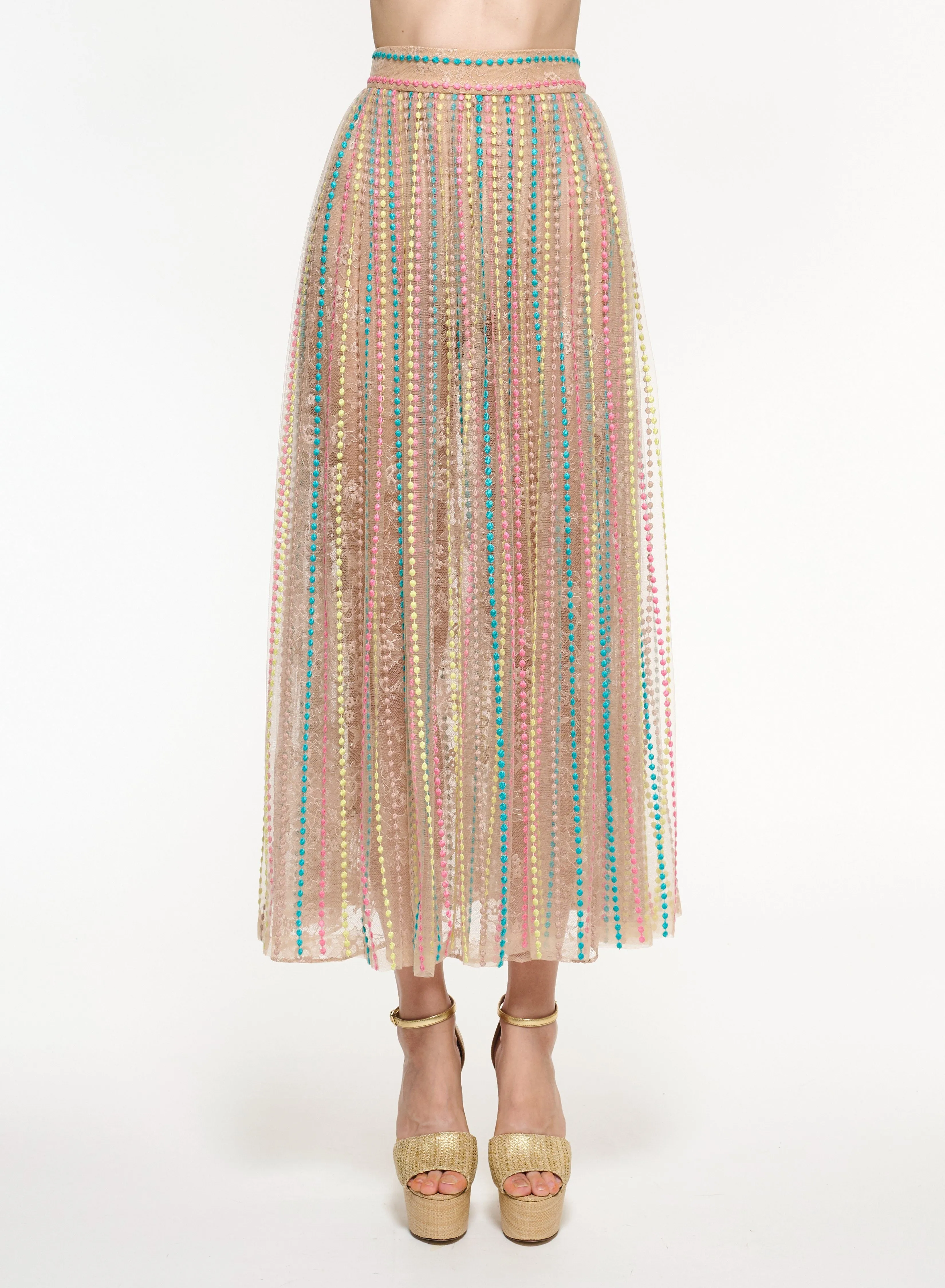 Dot Embroidered Midi Skirt