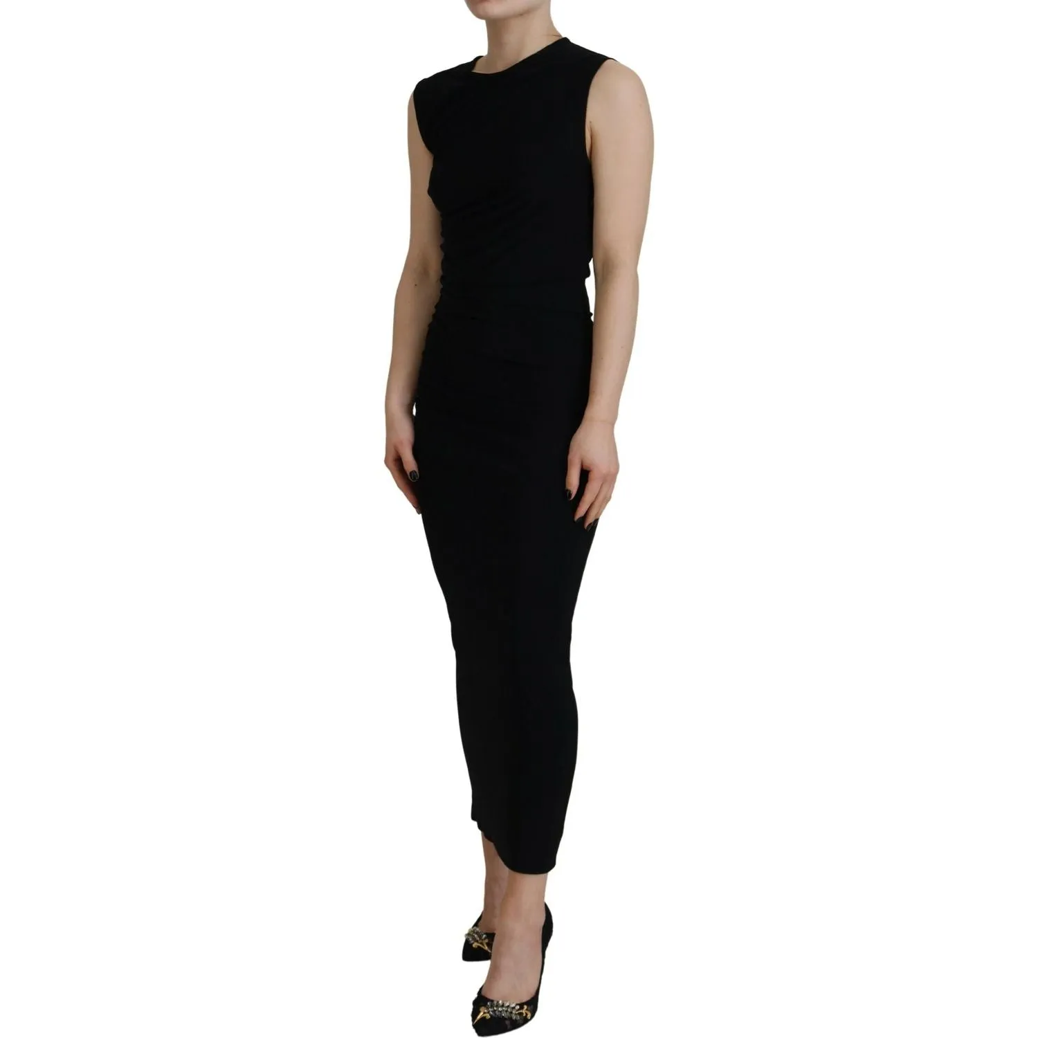 Dsquared² Black Viscose Sleeveless Ruched Maxi Dress