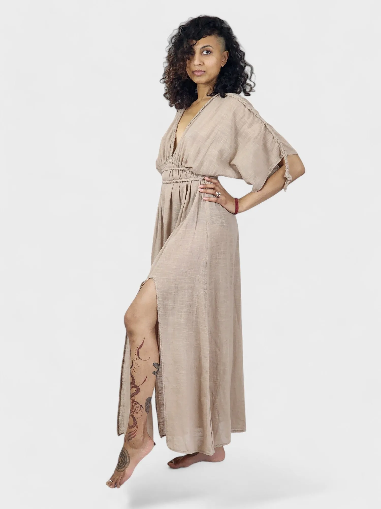 Dusty Rose Organic Cotton Rope Goddess Maxi Dress