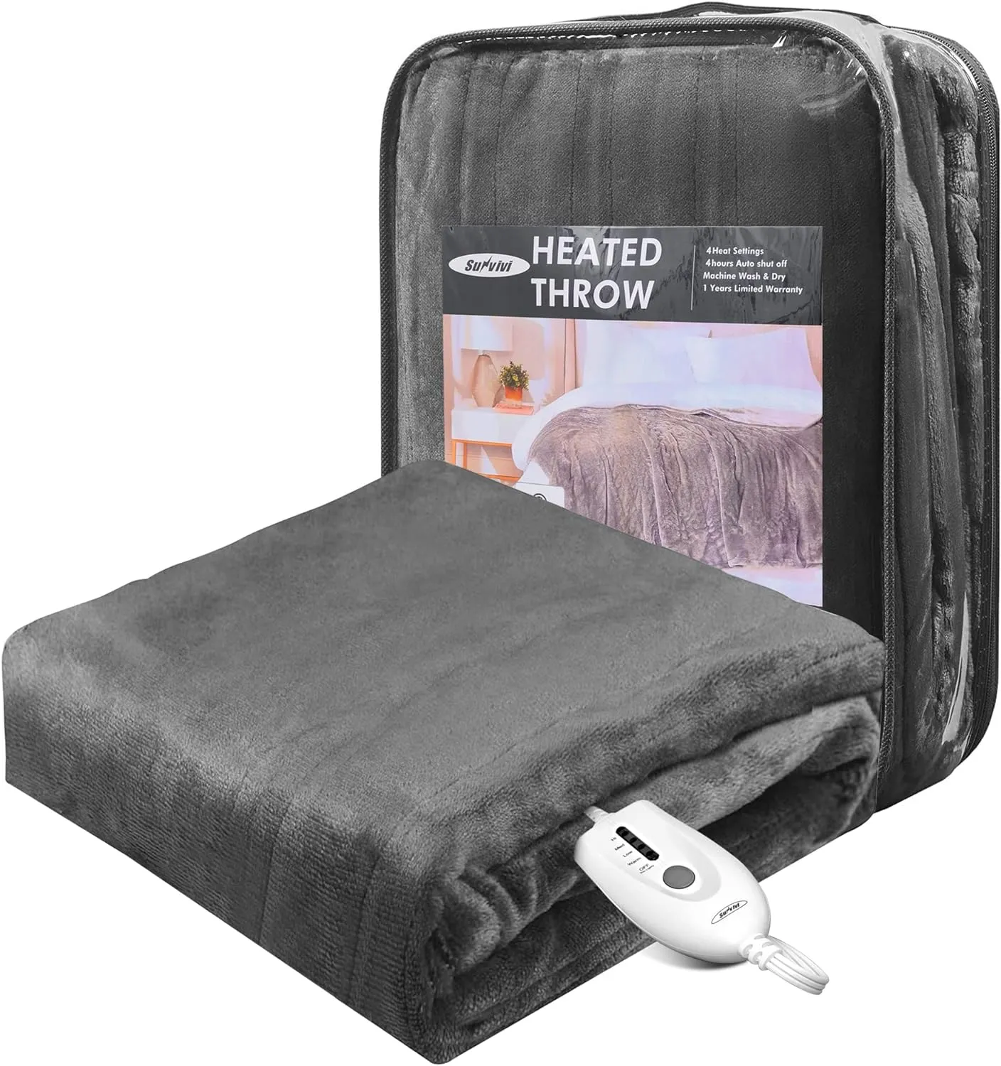 Electric Heated Blanket King Size, Heating Blanket Throw Dual Control, 10 Heat Settings, 0.5-12 Hours Auto Off, Machine Washable, ETL Certified