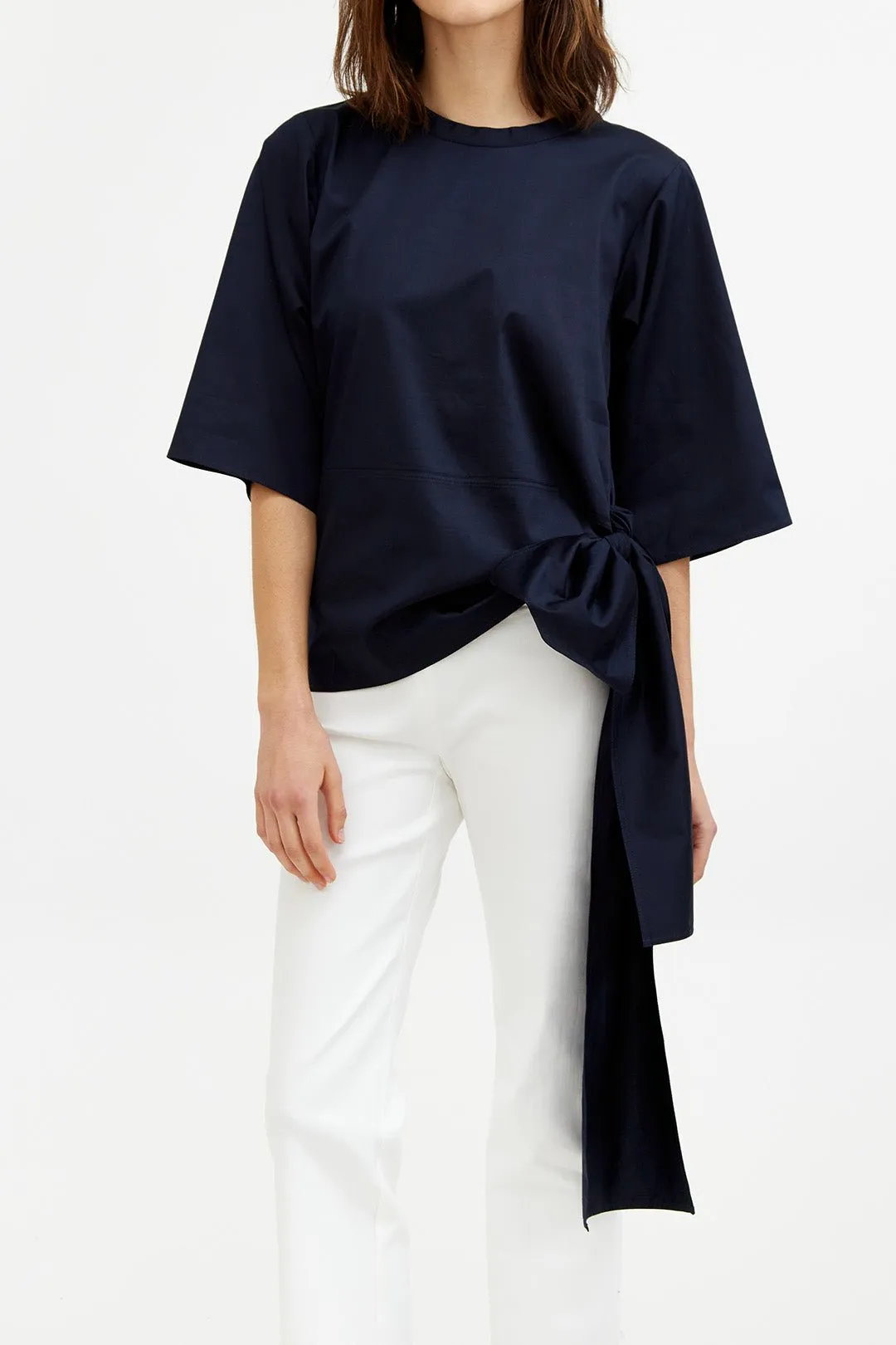 ELNORA SIDE TIE SHIRT IN STRETCH COTTON POPLIN