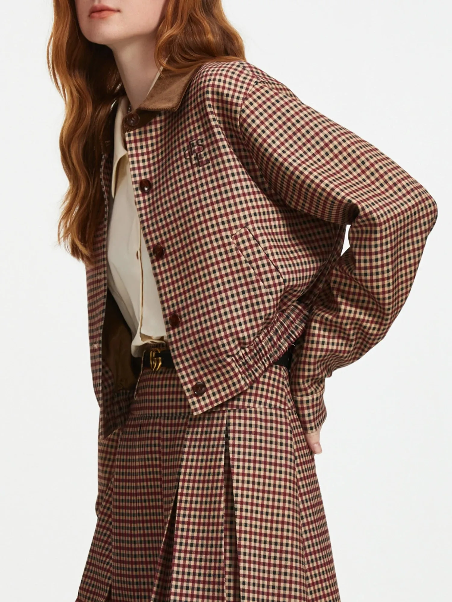 Fashionkova  Women Jacket Skirt Sets Red Brown Retro Plaid Female Drop Sleeve Casual Short Coats Pleated Skirt 24FS13343 24FS13347