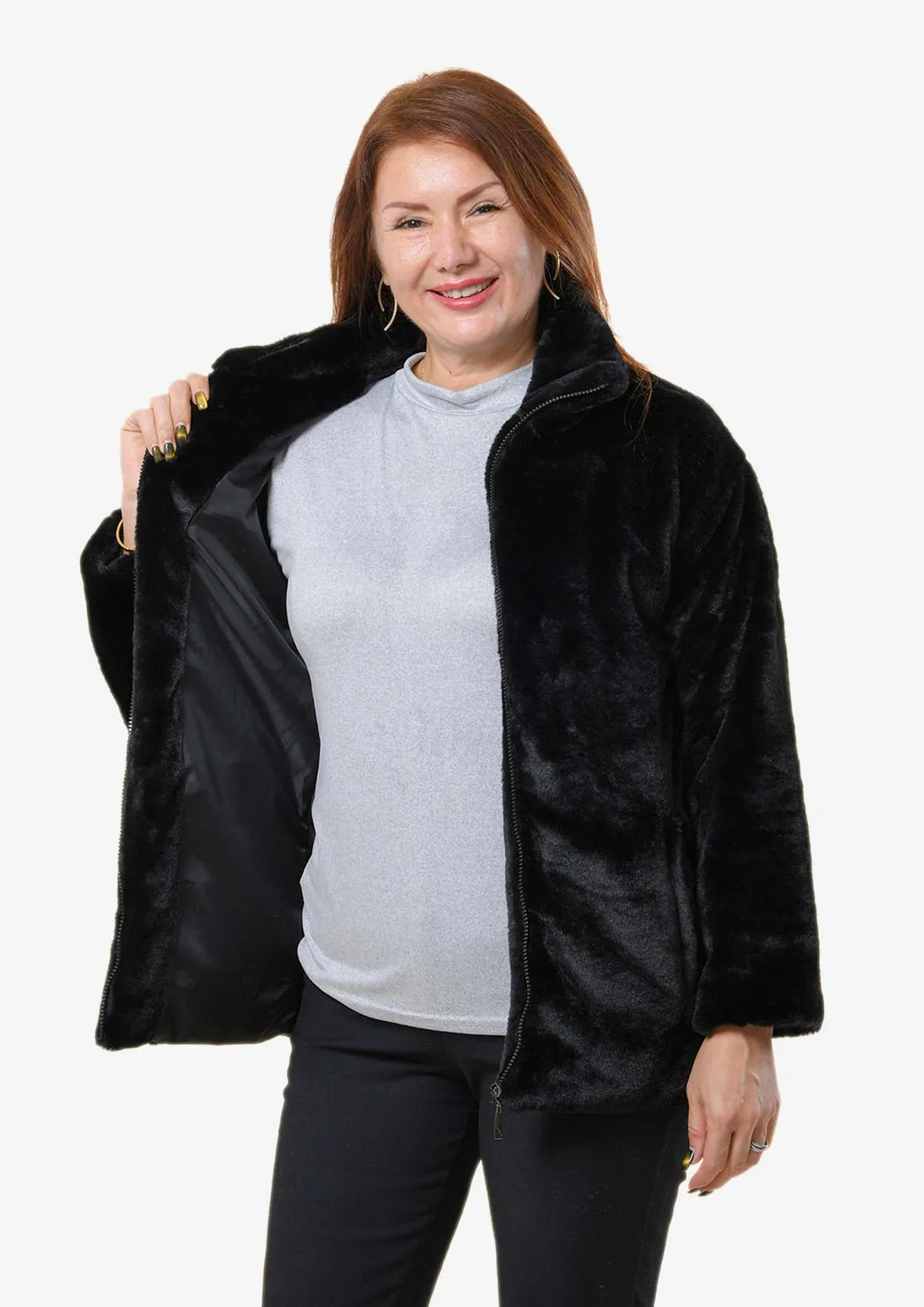 Faux Fur Zip Front Coat