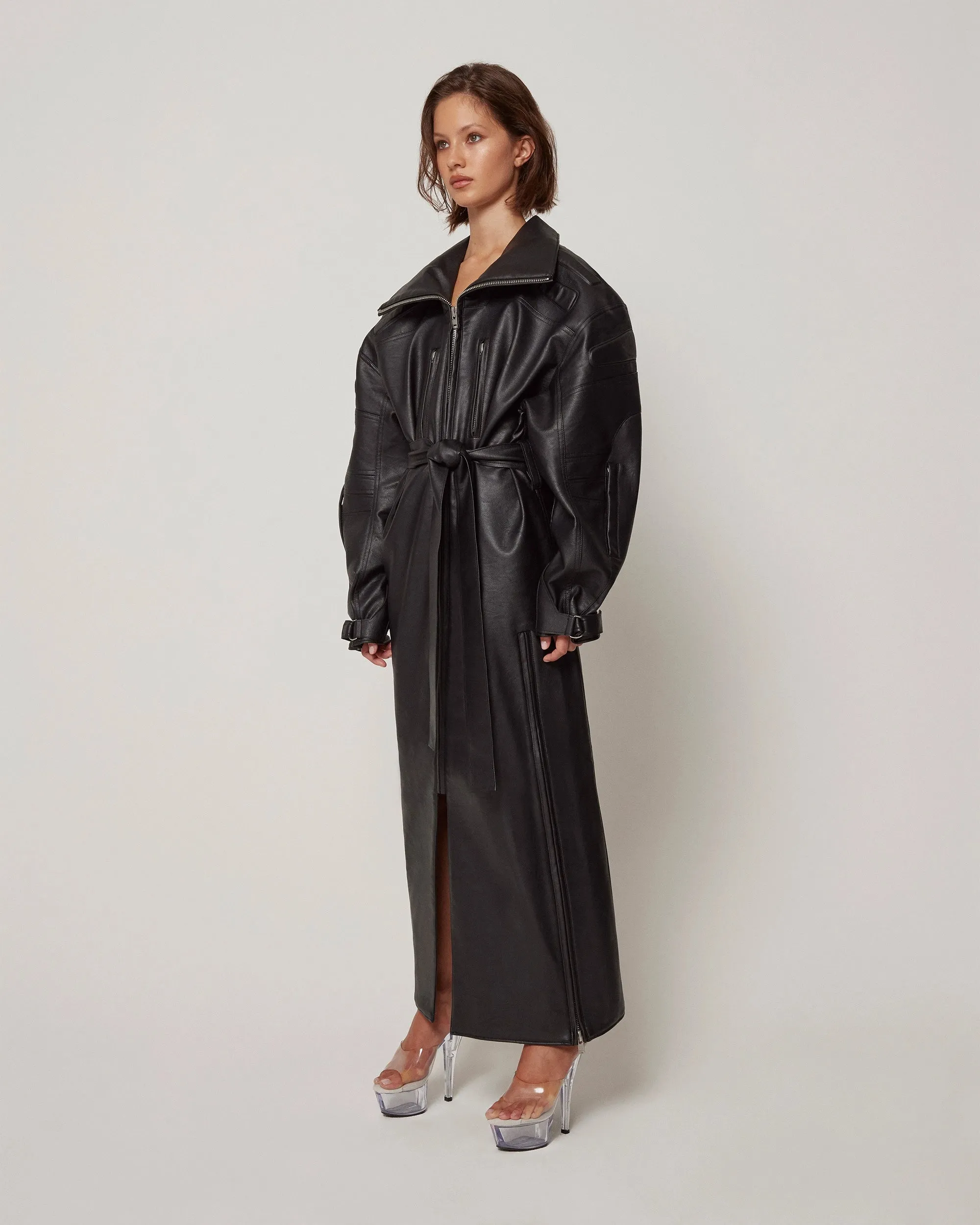 Faux Leather Trench | Black