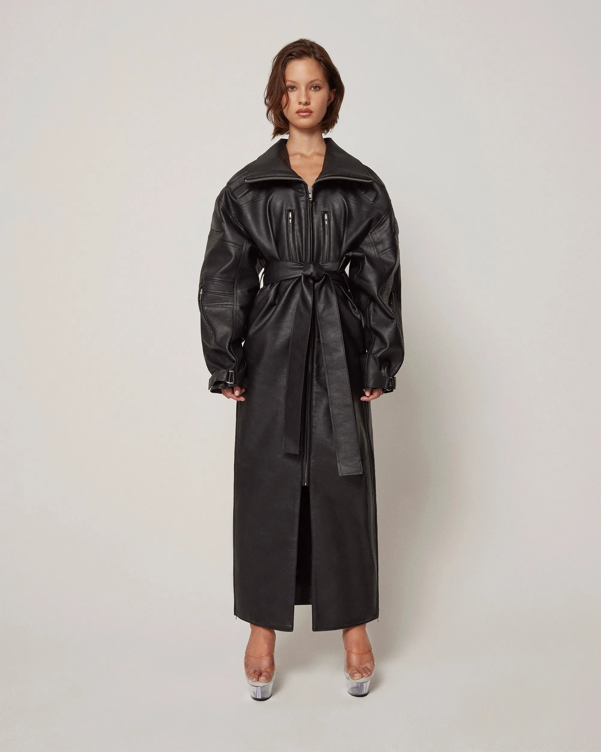 Faux Leather Trench | Black