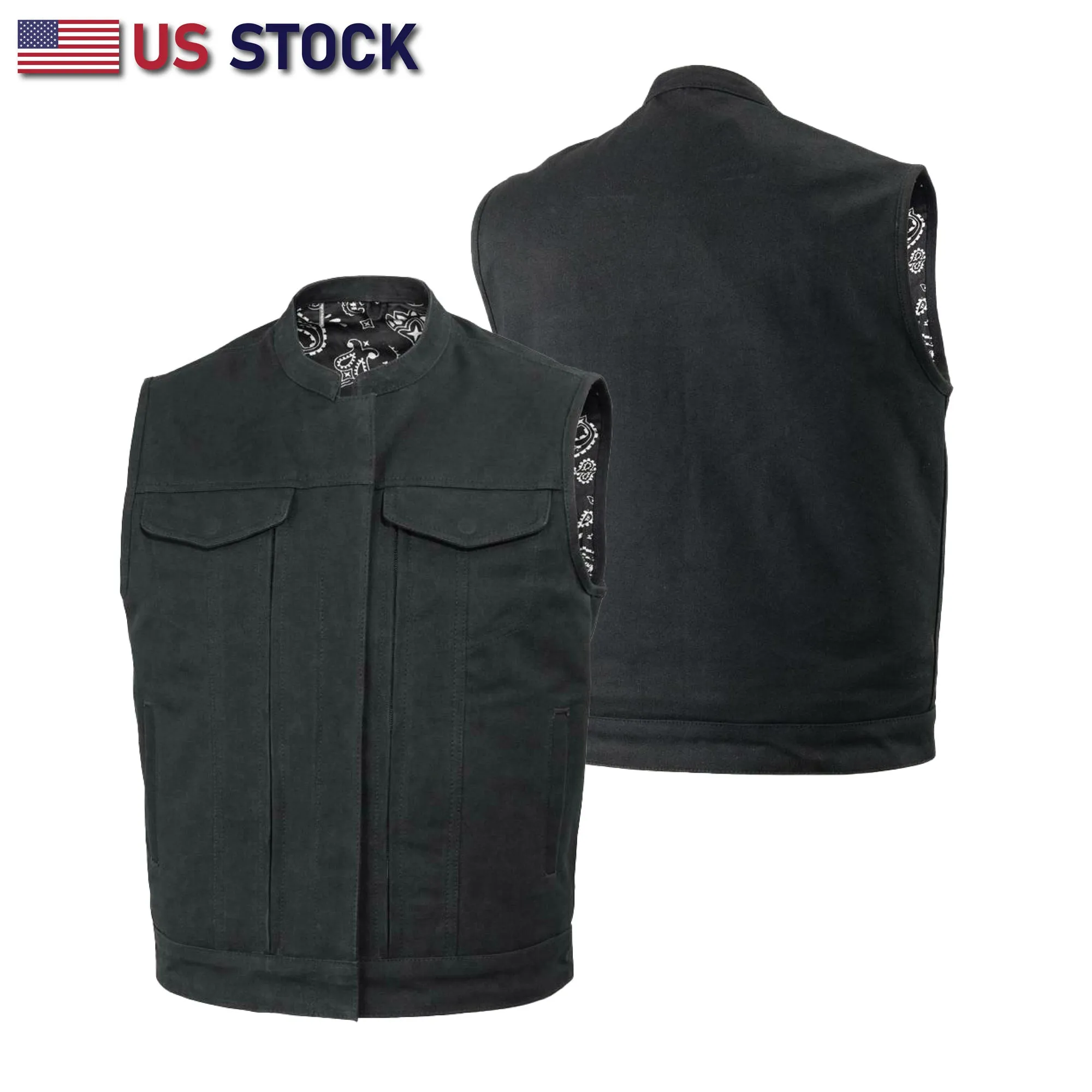 FIM692CNVS Highland V2 - Men's Motorcycle Canvas Vest Conceal Carry Pockets,