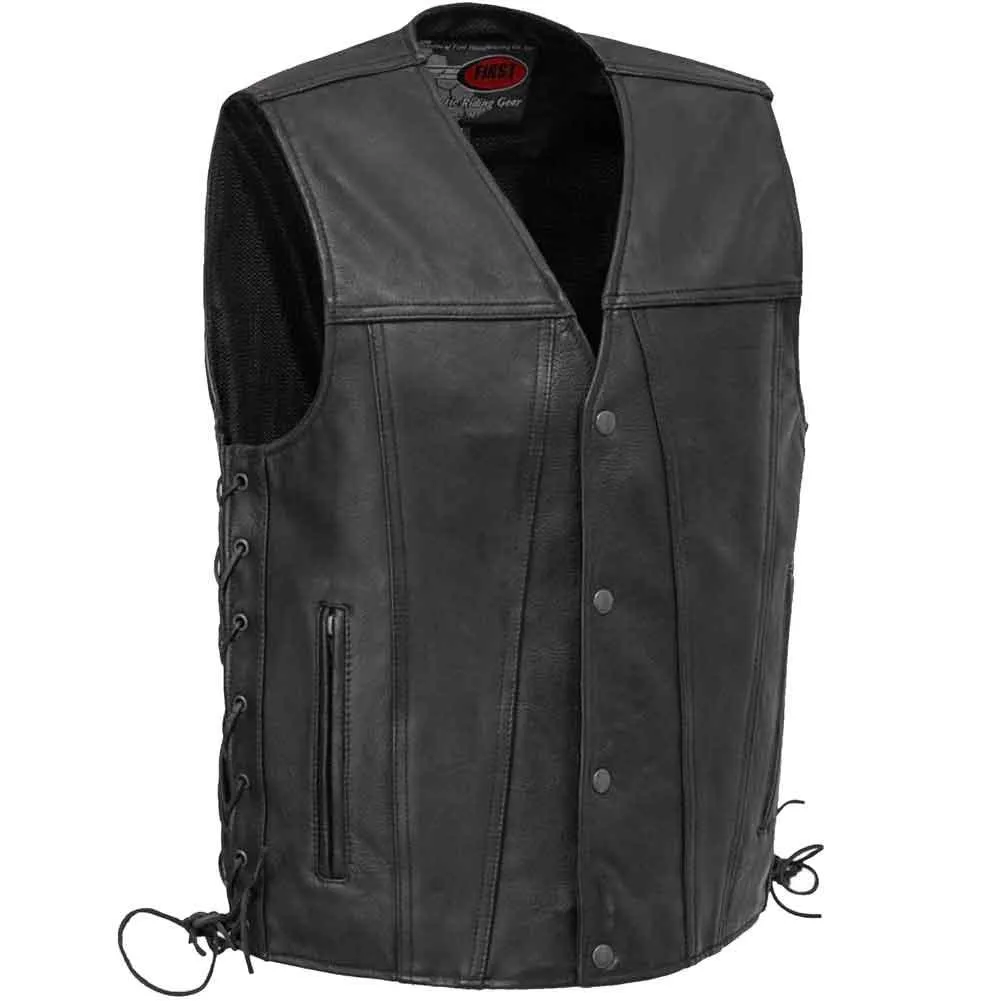 First Mfg Mens Gambler Leather Biker Vest