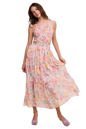 Floral Bubble Textured Two-Piece Style Maxi Dress