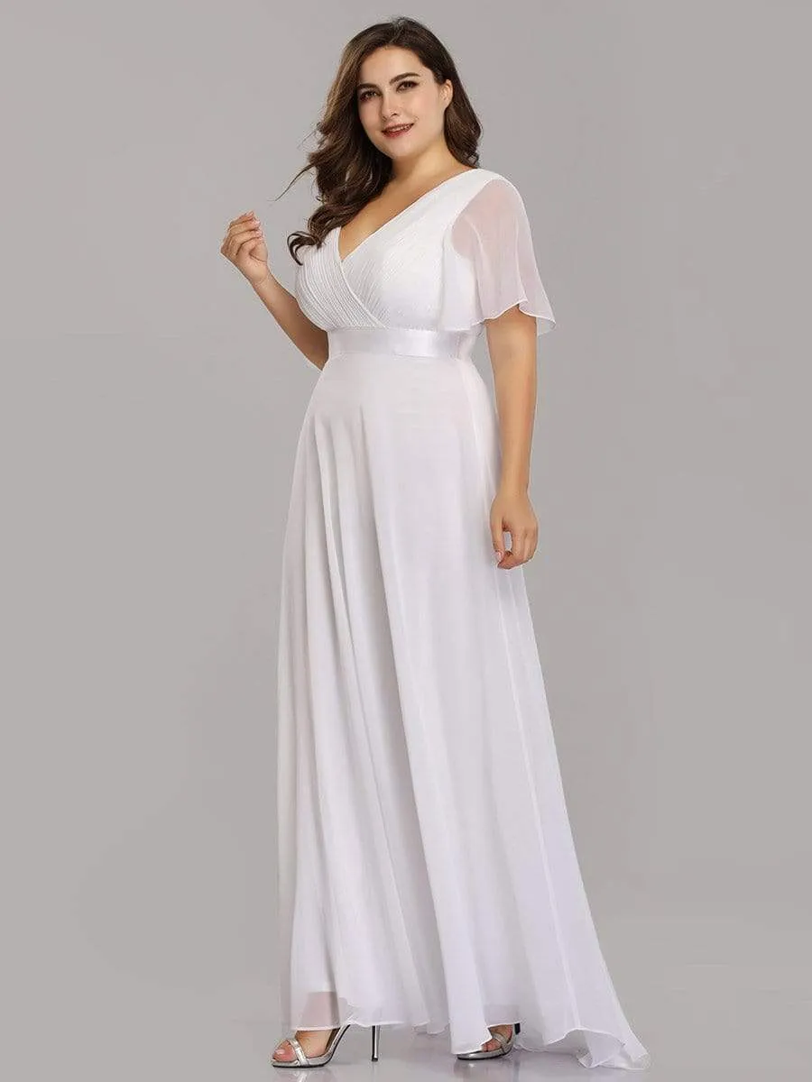 Flutter Sleeves Empire Waist Long Chiffon Evening Dress