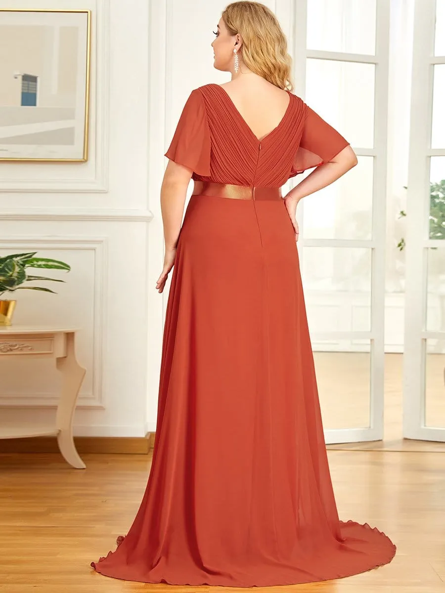 Flutter Sleeves Empire Waist Long Chiffon Evening Dress