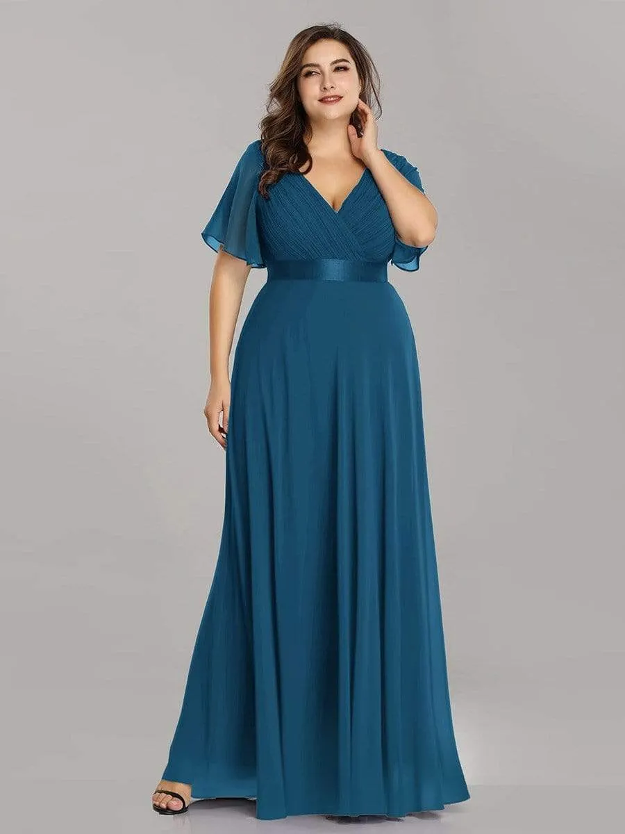 Flutter Sleeves Empire Waist Long Chiffon Evening Dress