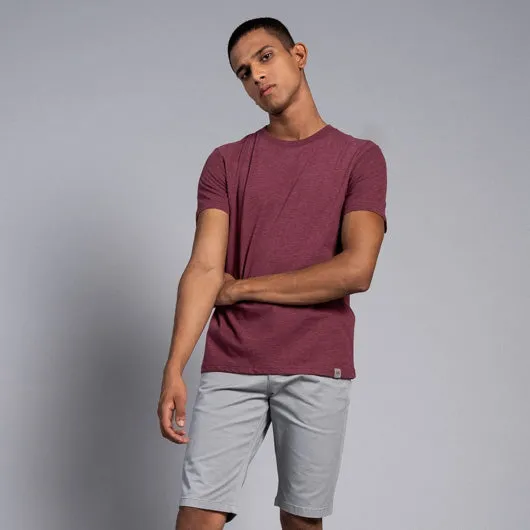 French Wine Maroon Round Neck T-shirt