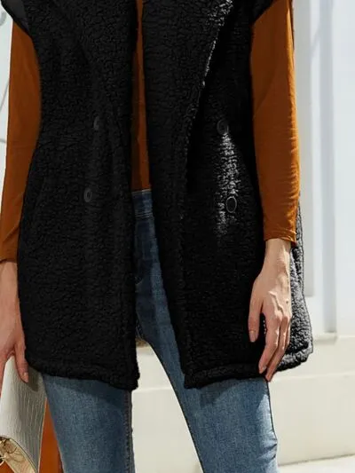 Fuzzy Collared Neck Button Up Vest Coat