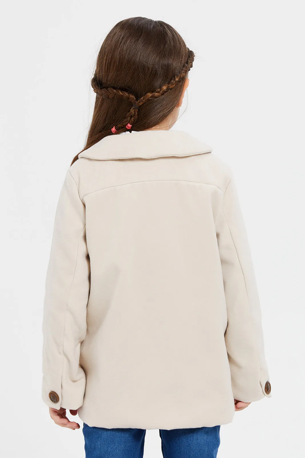 Girls Beige Melton Jacket