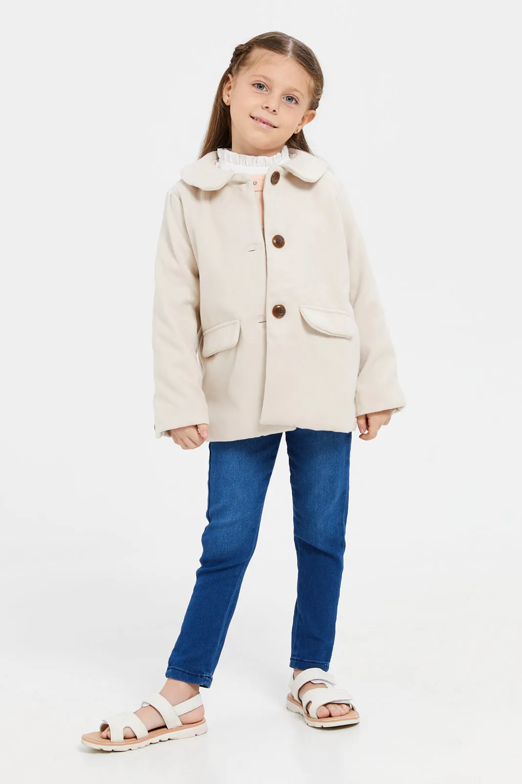 Girls Beige Melton Jacket