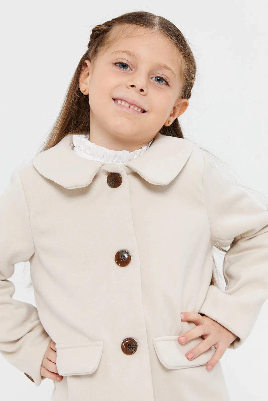 Girls Beige Melton Jacket