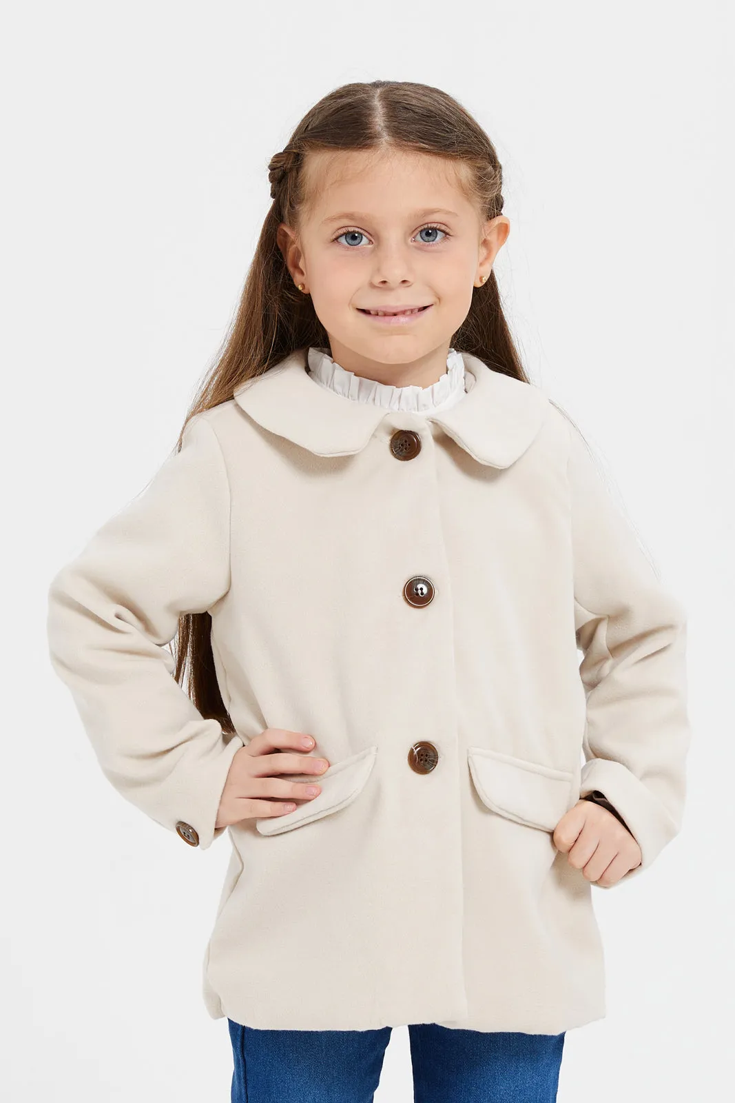 Girls Beige Melton Jacket