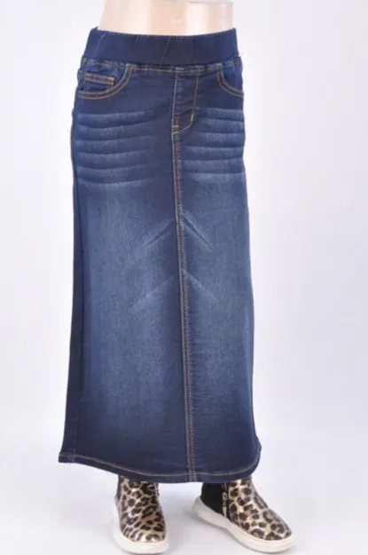 Girls Long Denim Skirt with Elastic Waistband Style 87241