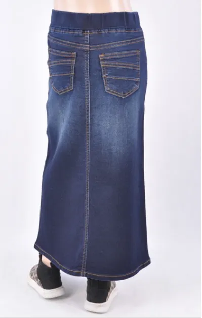 Girls Long Denim Skirt with Elastic Waistband Style 87241