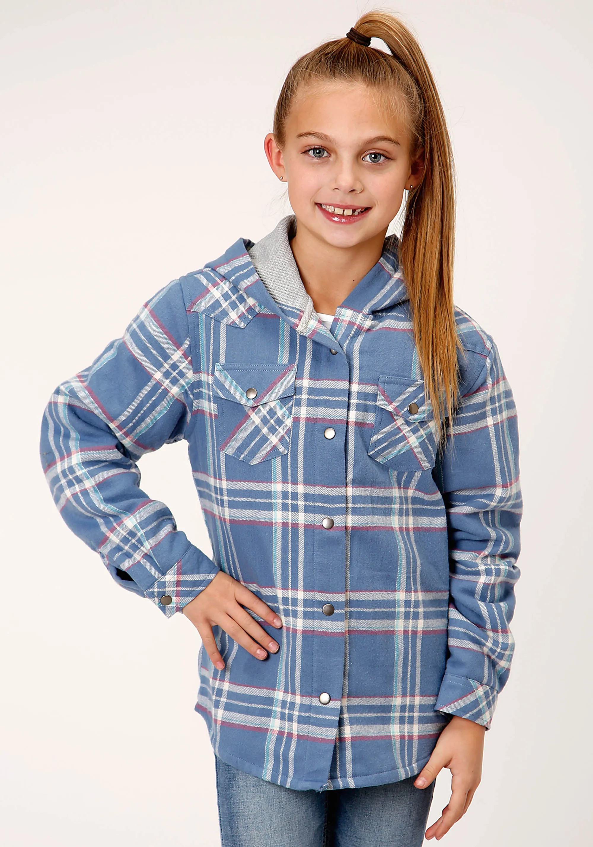 GIRLS LONG SLEEVE SNAP THERMAL LINED FLANNEL SHIRT JACKET