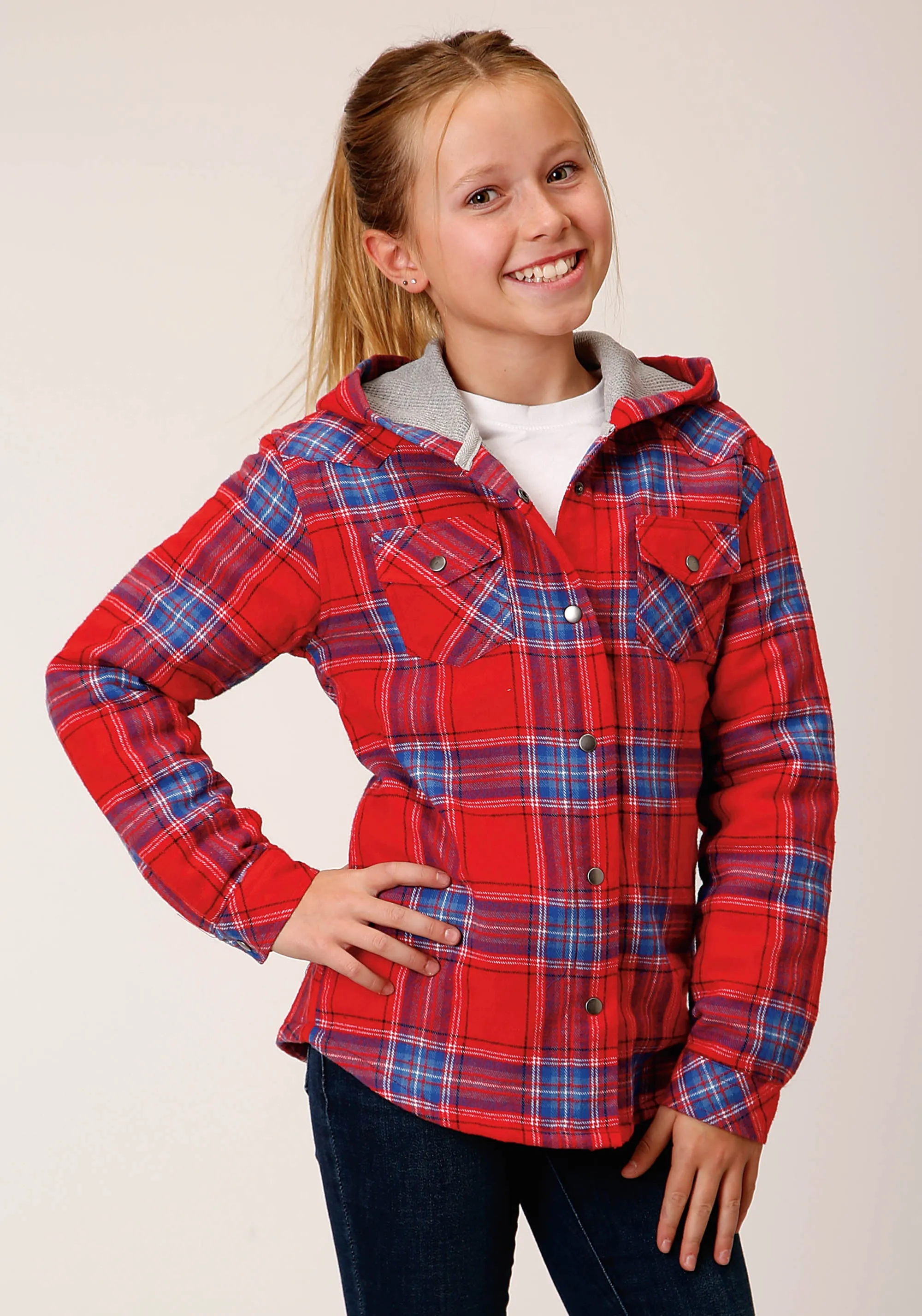 GIRLS LONG SLEEVE SNAP THERMAL LINED FLANNEL SHIRT JACKET