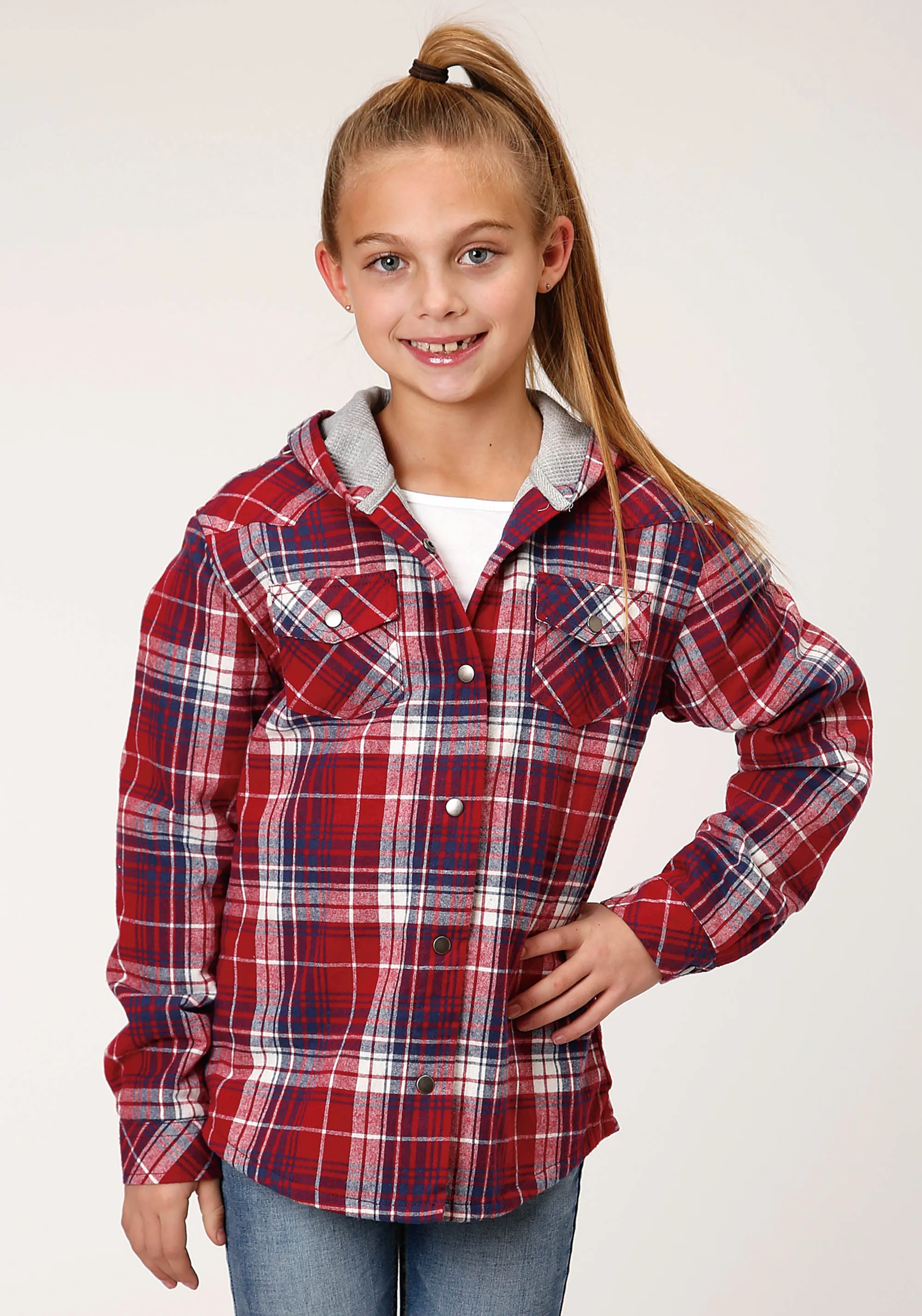 GIRLS LONG SLEEVE SNAP THERMAL LINED FLANNEL SHIRT JACKET